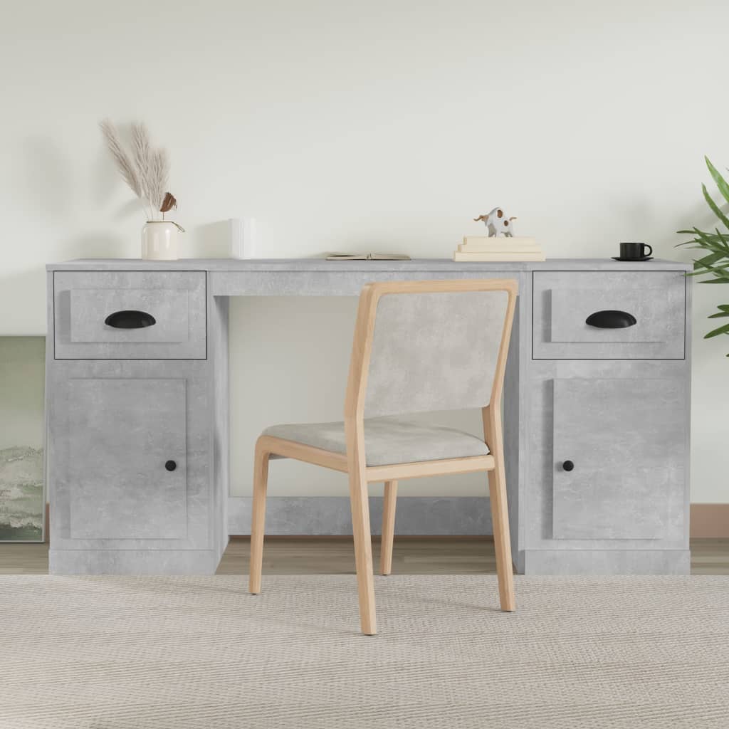 Biurko z szafkami, szarość betonu, materiał drewnopochodny