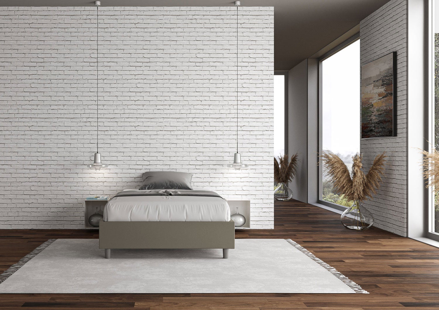 Letto una piazza e mezza contenitore imbottito 120x190 similpelle cappuccino Azelia - 3