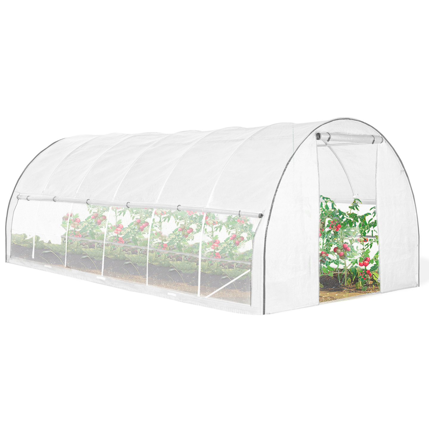 Serre de jardin tunnel 18m² 6 x 3 x 2 m acier galvanisé + bâche anti-UV avec porte et fenêtres CRIMÉE blanche avec moustiquaire - 2