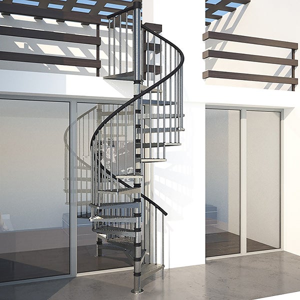 Escalier colimaçon extérieur 14 marches - Hauteur à franchir de 2.94 à 3.22m - Diamètre 1.60m - Couleur zinc noir - EXTERIOR160/ZN-14 - 4