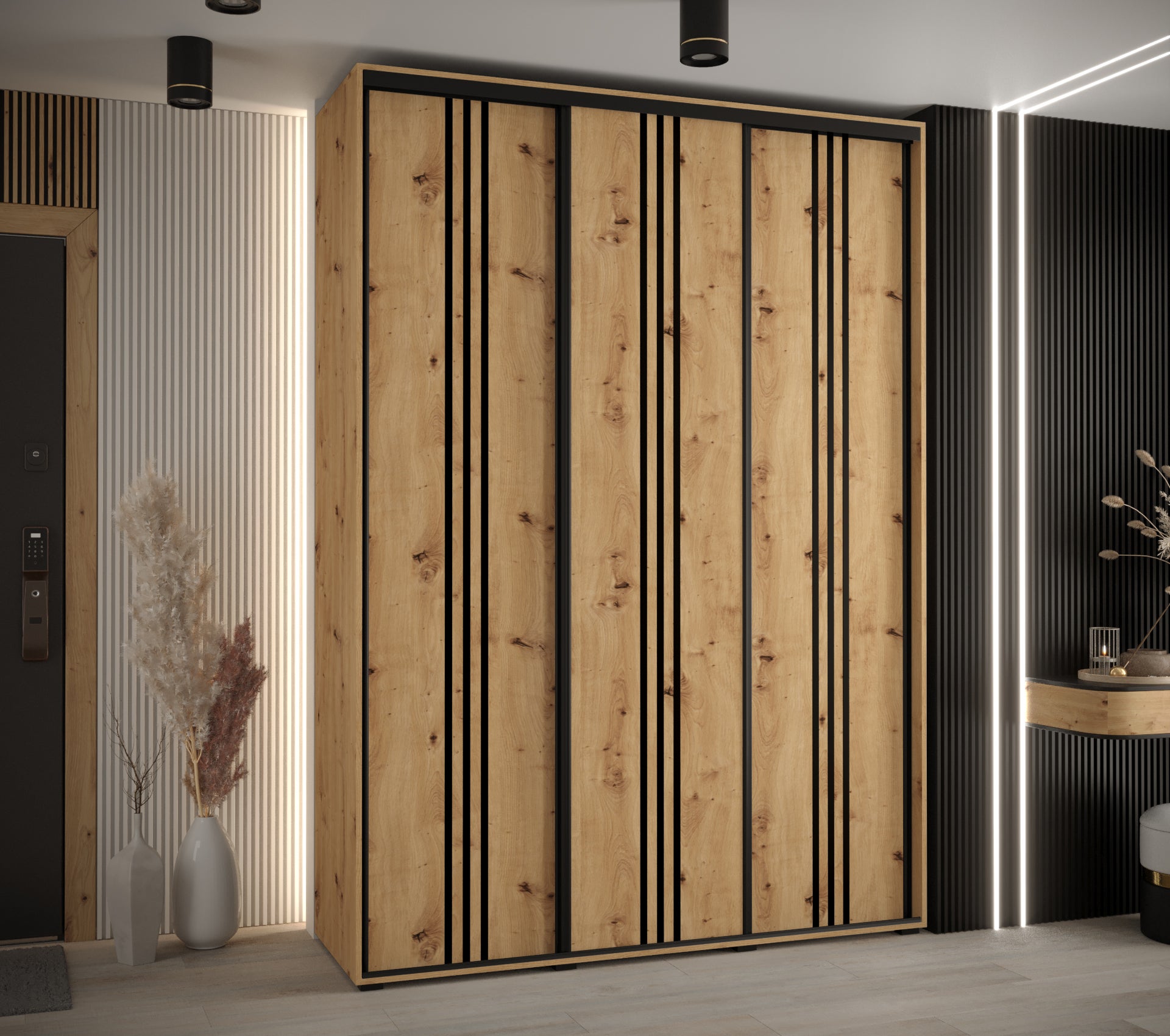 Szafa przesuwna wysoka Davos 6 170 x 60 x 235,2 cm artisan + artisan + u. czarny - Abiks Meble - 2
