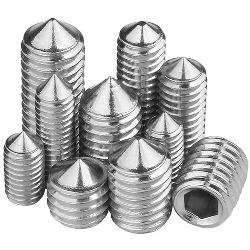 200pcs Vis Pointeau Vis Sans Tête Hexagonale,M3 M4 M5 M6 M8 Tête Conique Acier Inoxydable 304,Vis de pression,Kits de Vis à Six Pans Creux Coupelle - 4