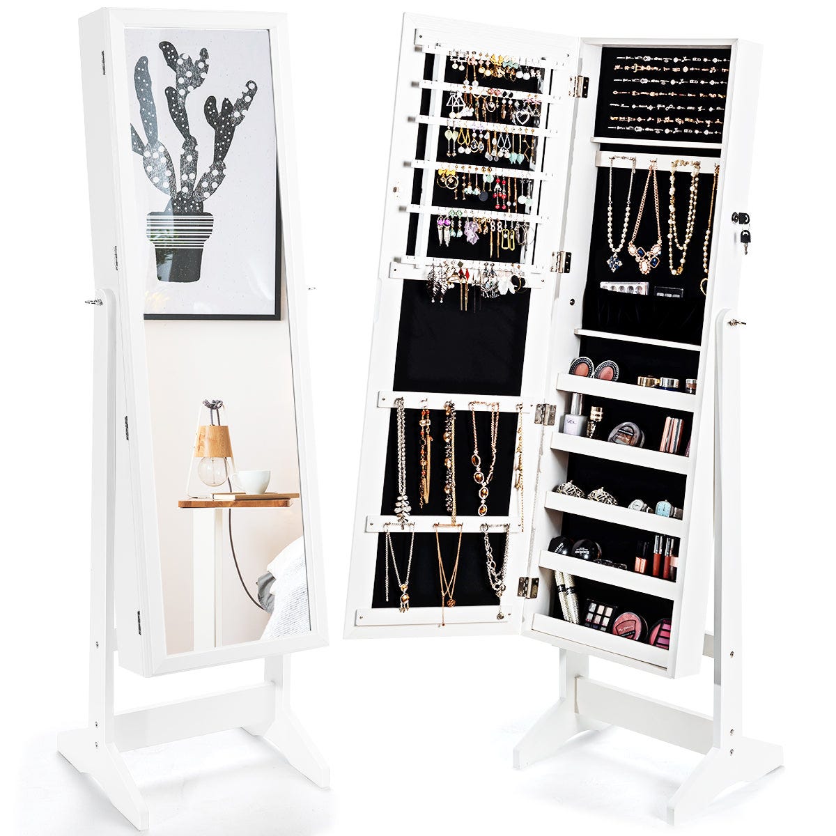 HOMCOM Armoire à Bijoux avec Miroir à Pied Multi-Rangement Inclinaison HOMCOM Armoire à Bijoux avec Miroir à Pied Multi-Rangement Inclinaison