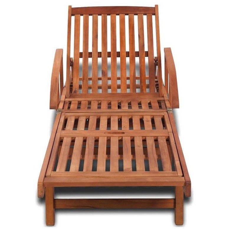 Chaise longue à roulettes acacia massif foncé huilé Sikash - 2