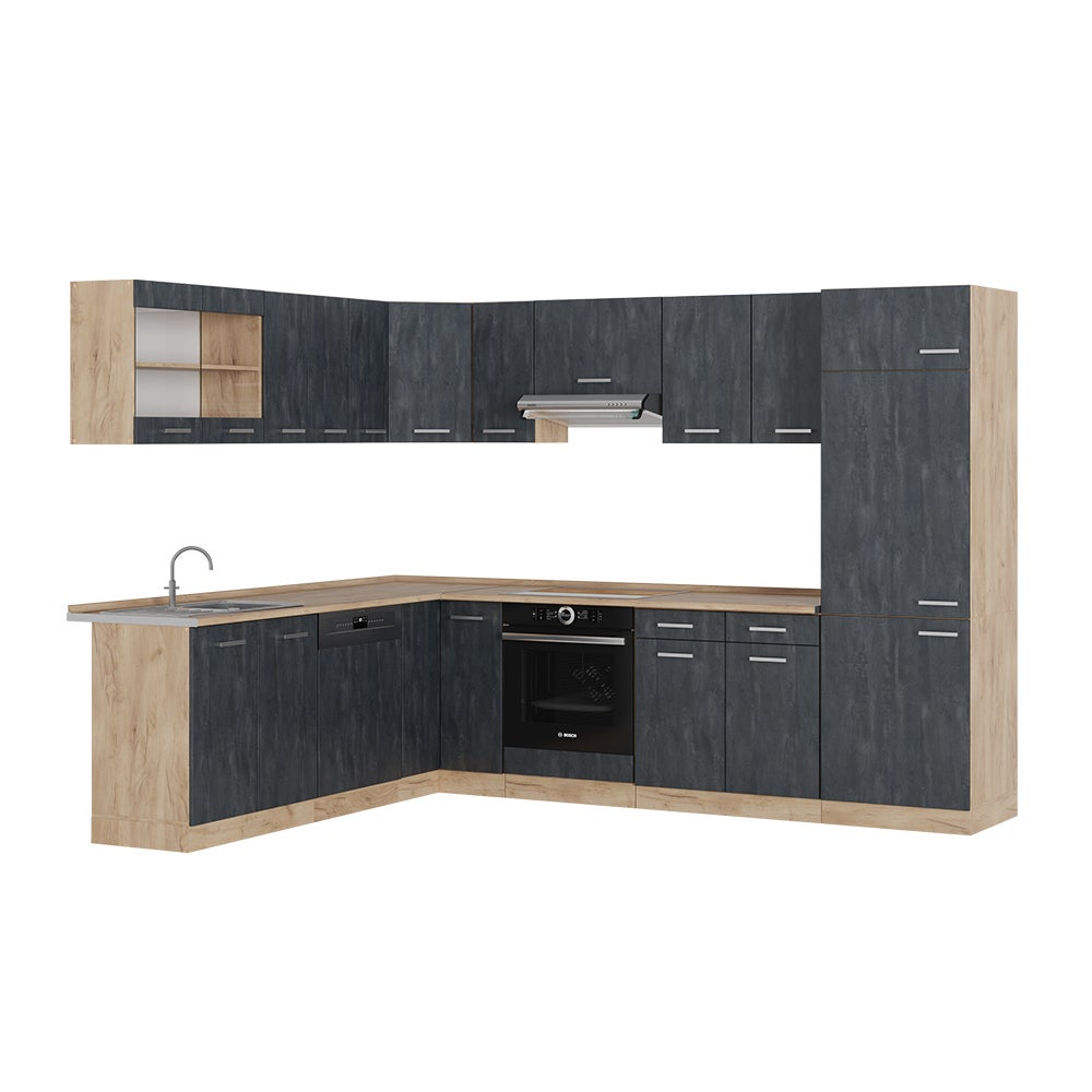 Cuisine En Angle Vicco Fame-LINE – Équipée Complète, 190 Cm, Ultra-brillant Anthracite, Neuve