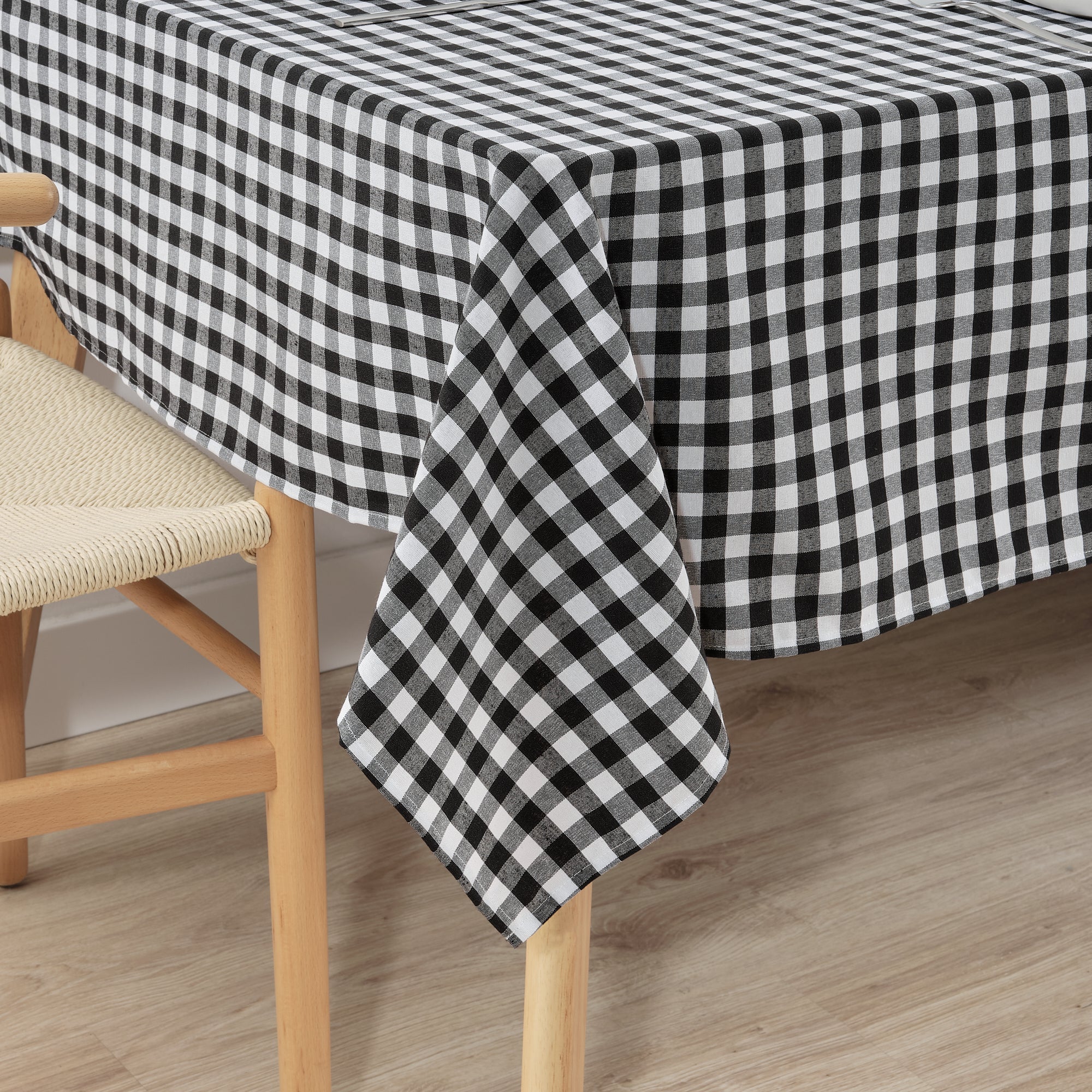Mantel Vichy impermeable antimanchas Negro tacto tela - 250x140 cm - 3