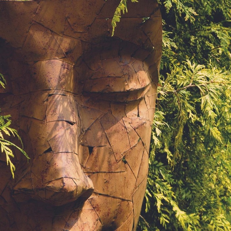 Statue visage métal mosaïque 108 cm - Brun - 2