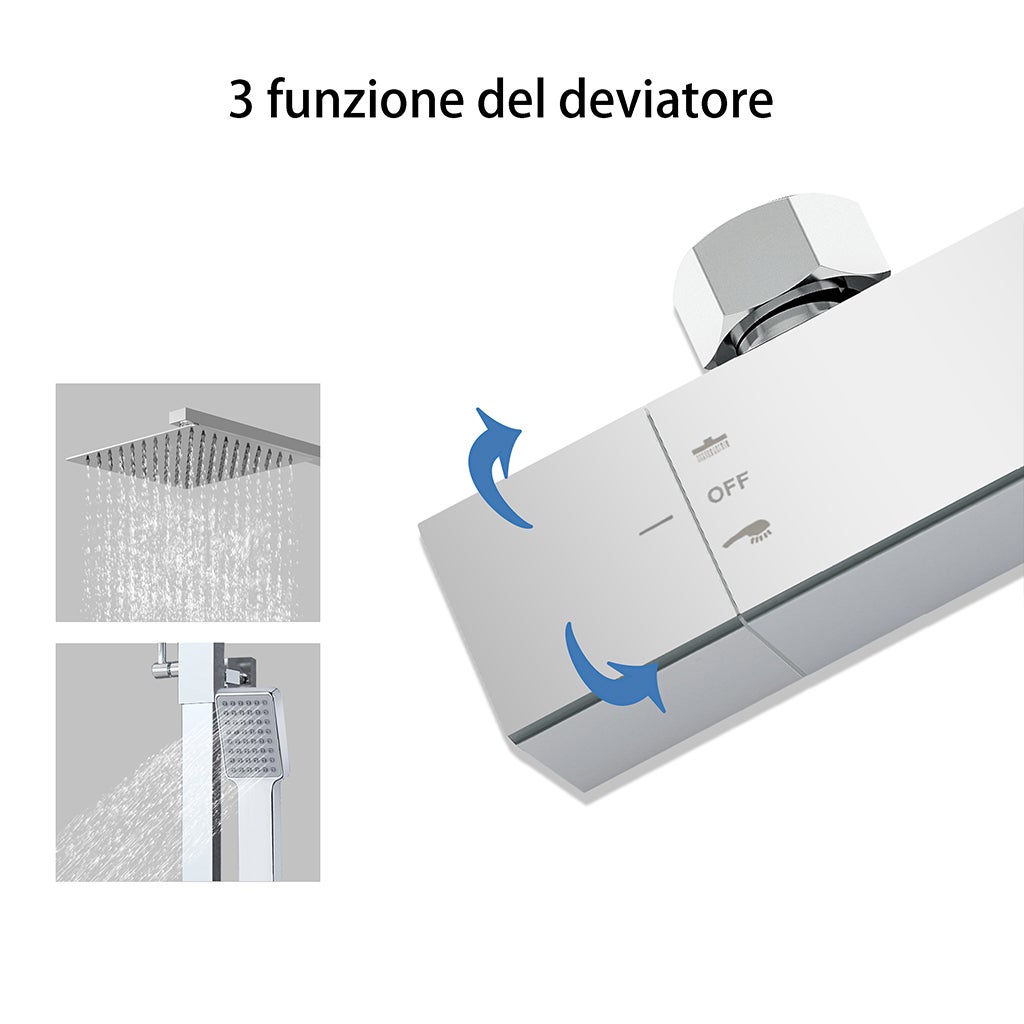AICA Kit doccia con rubinetto termostatico, soffione doccia quadrata acciaio inox, asta doccia regolabile 76-118cm, cromato, antiscottatura - 4