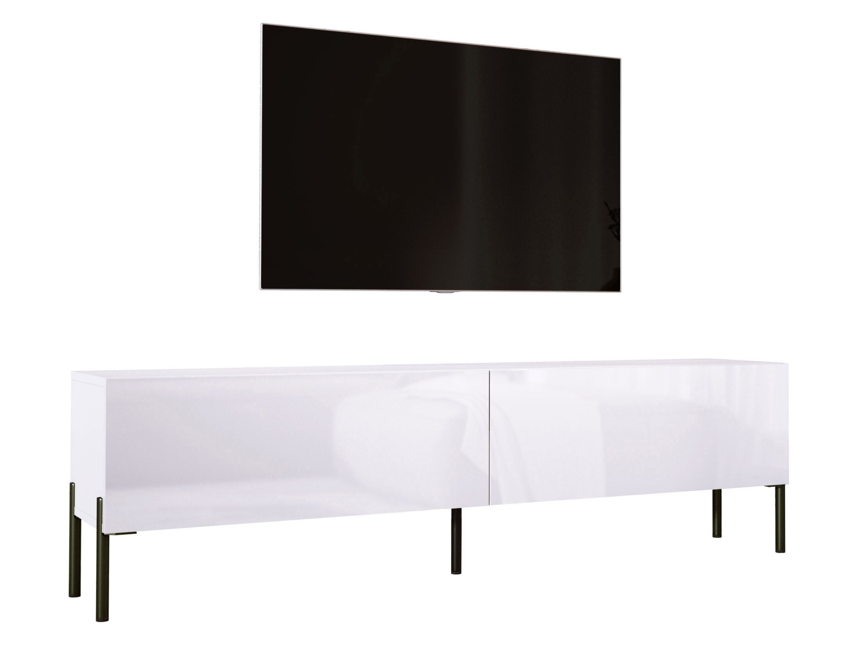 Szafka RTV : Biały Matowy / Biały Połysk, czarne nogi, 170 x 32 x 52 cm