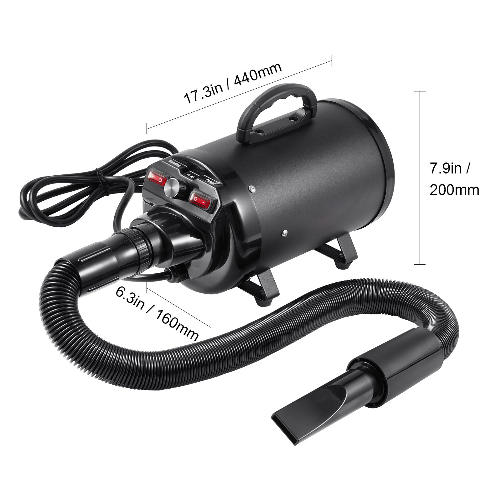 Secador de tosa para cachorro 2000W,SucceBuy secador de tosa 2,7 CV com velocidade e temperatura ajustáveis,4 bicos,mangueira expansível,preto - 2
