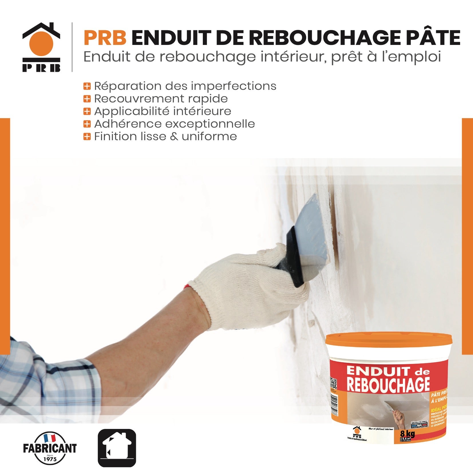 Enduit de Rebouchage Pate 8kg - Réparation Rapide de Fissures et Trous - Application Facile et Précise - Usage Intérieur - 2