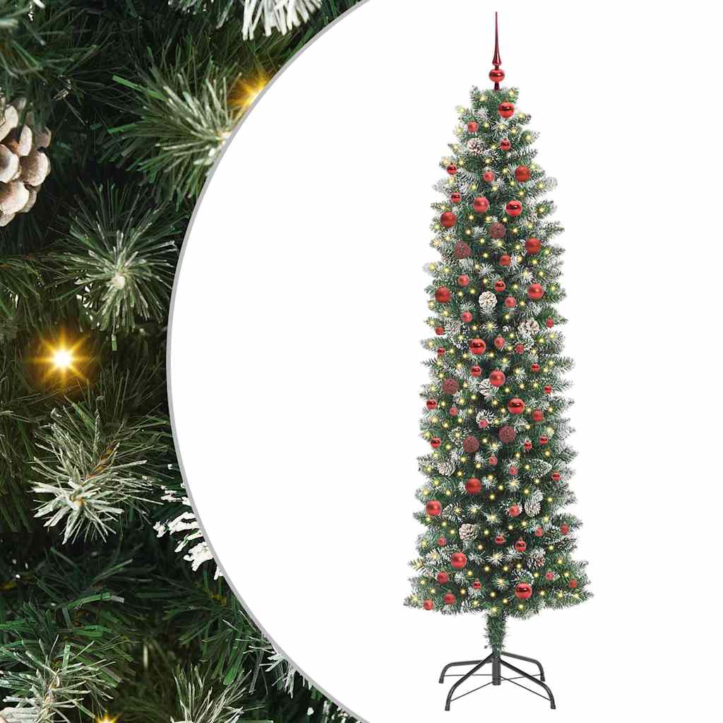 Sztuczne smukłe drzewo bożonarodzeniowe Zielono-biały 210 cm