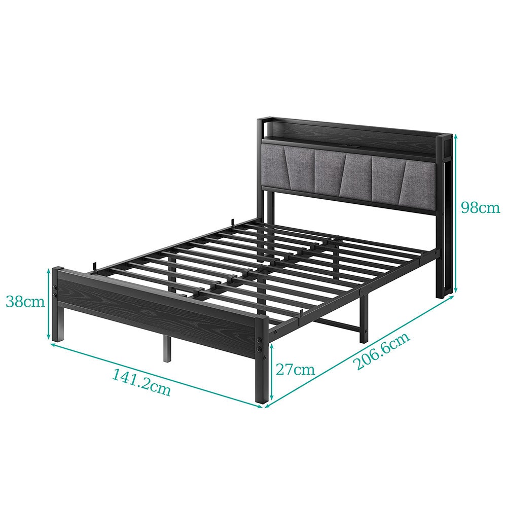 Łóżko dla dorosłych z inteligentnym oświetleniem LED i portami USB, metalowa konstrukcja, czarne - 140 x 190 cm - 4