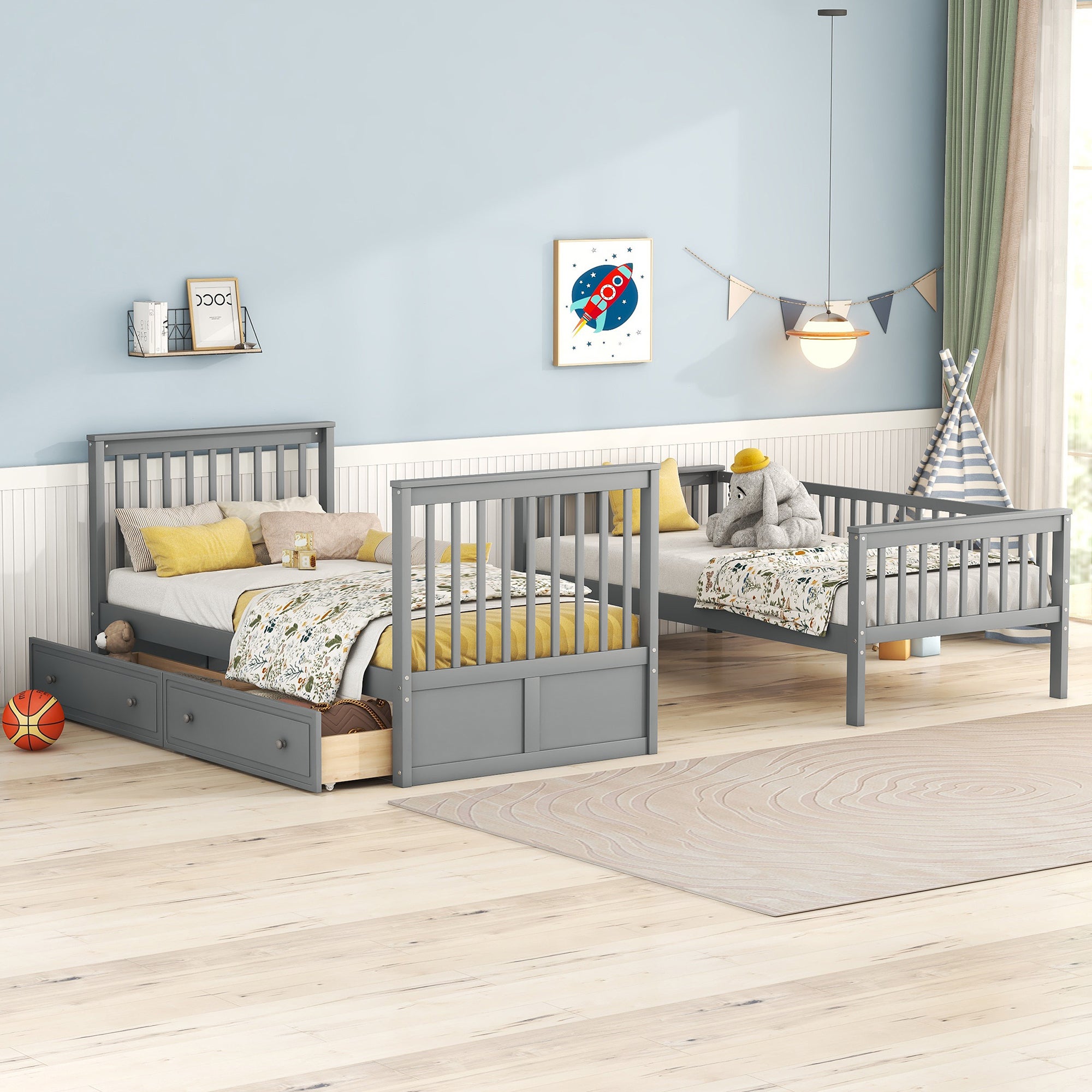 Letto per bambini con protezione anticaduta e rete a doghe 90x200 cm ML