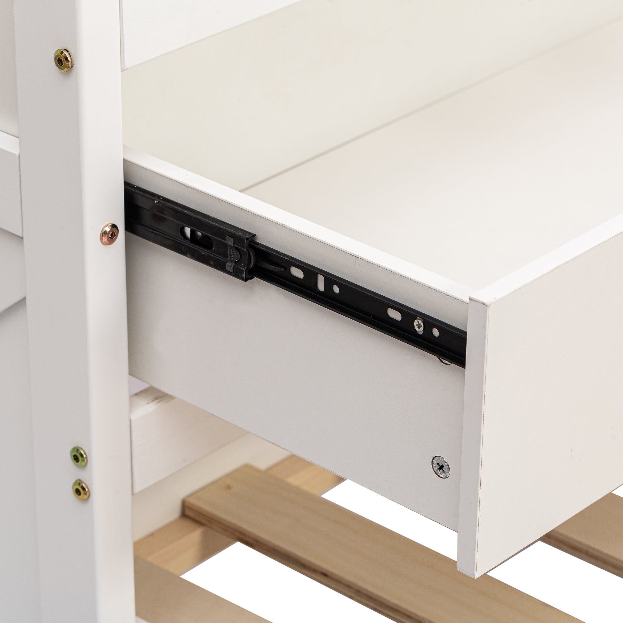 Letto estraibile 90x190 cm, testiera con contenitore, 2 cassetti, legno, bianco, senza materasso - 9