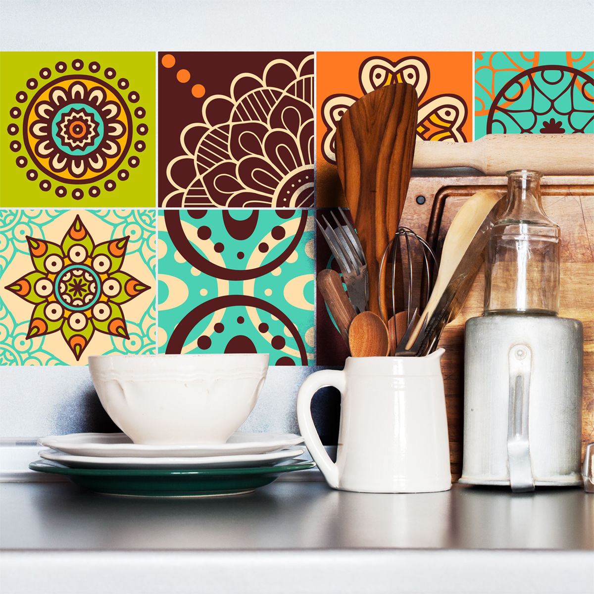 15 vinilos baldosas de cemento rosario - adhesivo de pared - revestimiento sticker mural decorativo - 15stickers20x20cm