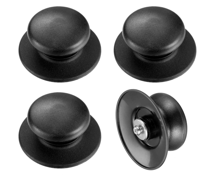 Uchwyty do pokrywek garnków, 4 sztuki, uniwersalne bakelitowe wymienne gałki do pokrywek garnków, rondli, z wkrętami (czarne)