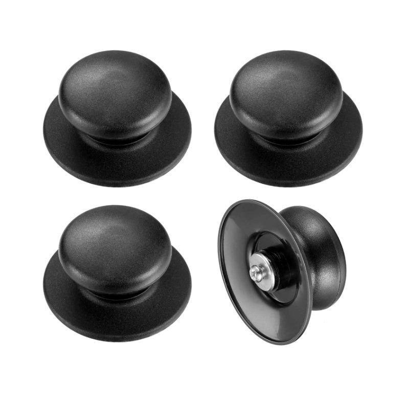 Uchwyty do pokrywek garnków, 4 sztuki, uniwersalne bakelitowe wymienne gałki do pokrywek garnków, rondli, z wkrętami (czarne)