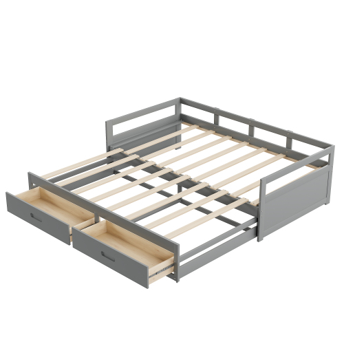 Moimhear Divano Letto 90x200 Cm Con Cassetti E Scaffali – Letto Singolo In Legno Massiccio Grigio Per Bambini E Adolescenti