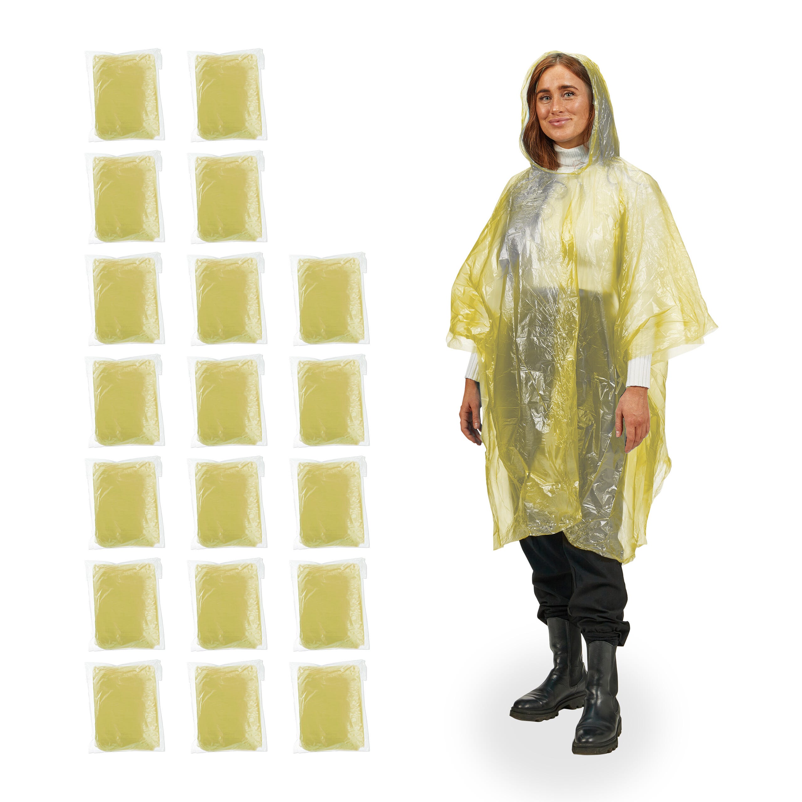 Relaxdays Pack 20 Chubasqueros Desechables, Ponchos Lluvia con