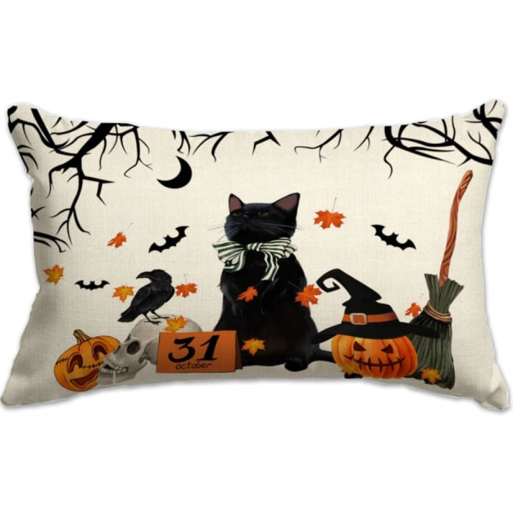 Okładka na Halloween 30*50CM Czarny Kot Dynia Akwarela Halloween