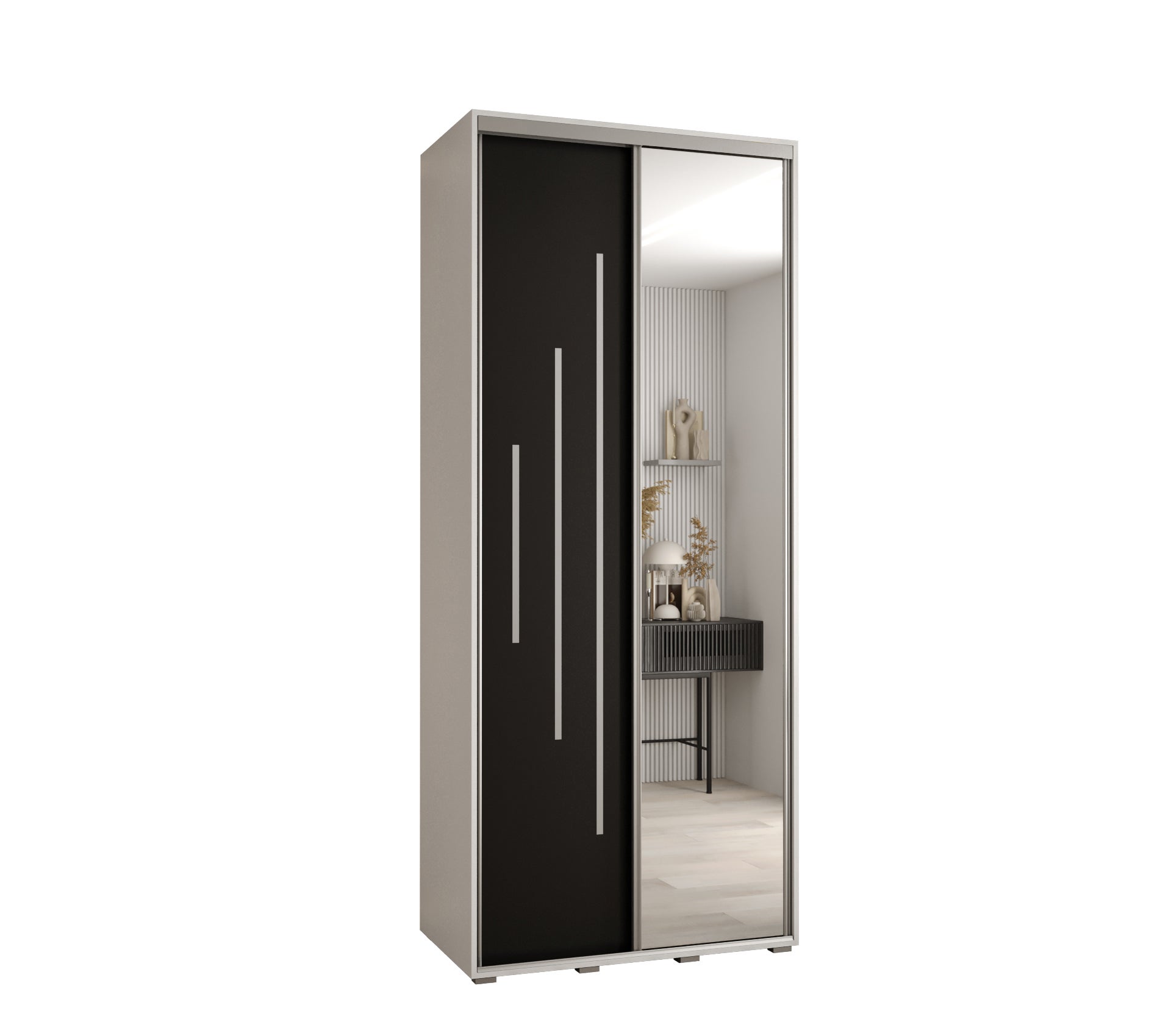 Szafa przesuwna z lustrem wysoka Davos 13 120 x 45 x 235,2 cm biały + czarny + u. srebrny - Abiks Meble