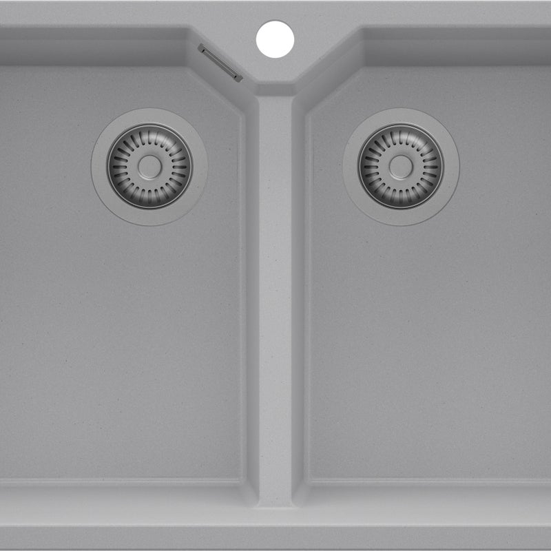Zlewozmywak Szary 78x50cm, Zlew Kuchenny 2 Komorowy + Syfon, Nablatowy do szafki od 80cm - Madryt Twin PRIMAGRAN