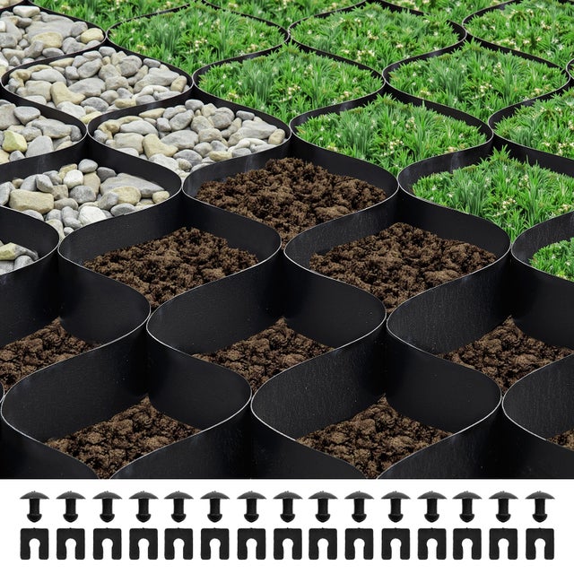 Stabilisateur de Gravier,VEVOR 8,2x1,2 m,Profondeur 50 mm,Retenue de Gazon au Sol Stable,pour Allée,Patio,Jardin,Terrasse,Surfaces Planes