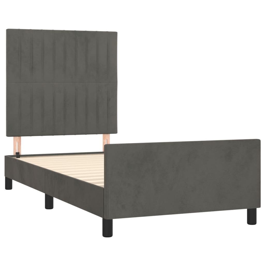 Cadre de lit sans matelas gris foncé 100x200 cm velours - 4