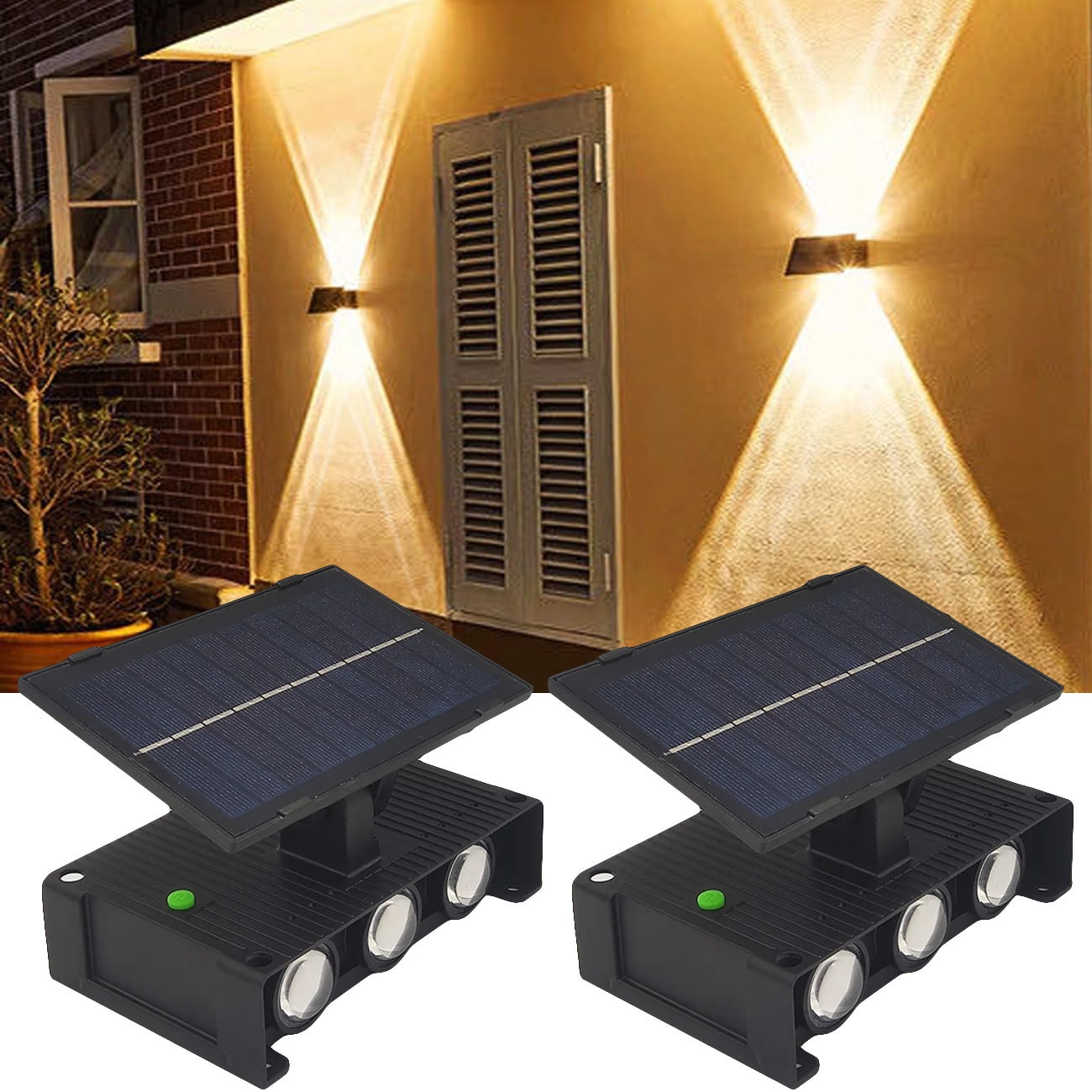 Zewnętrzna solarna lampa ścienna, zestaw 2 lamp solarnych góra-dół, solarne lampy ogrodowe, wodoszczelna solarna lampa na ogrodzenie