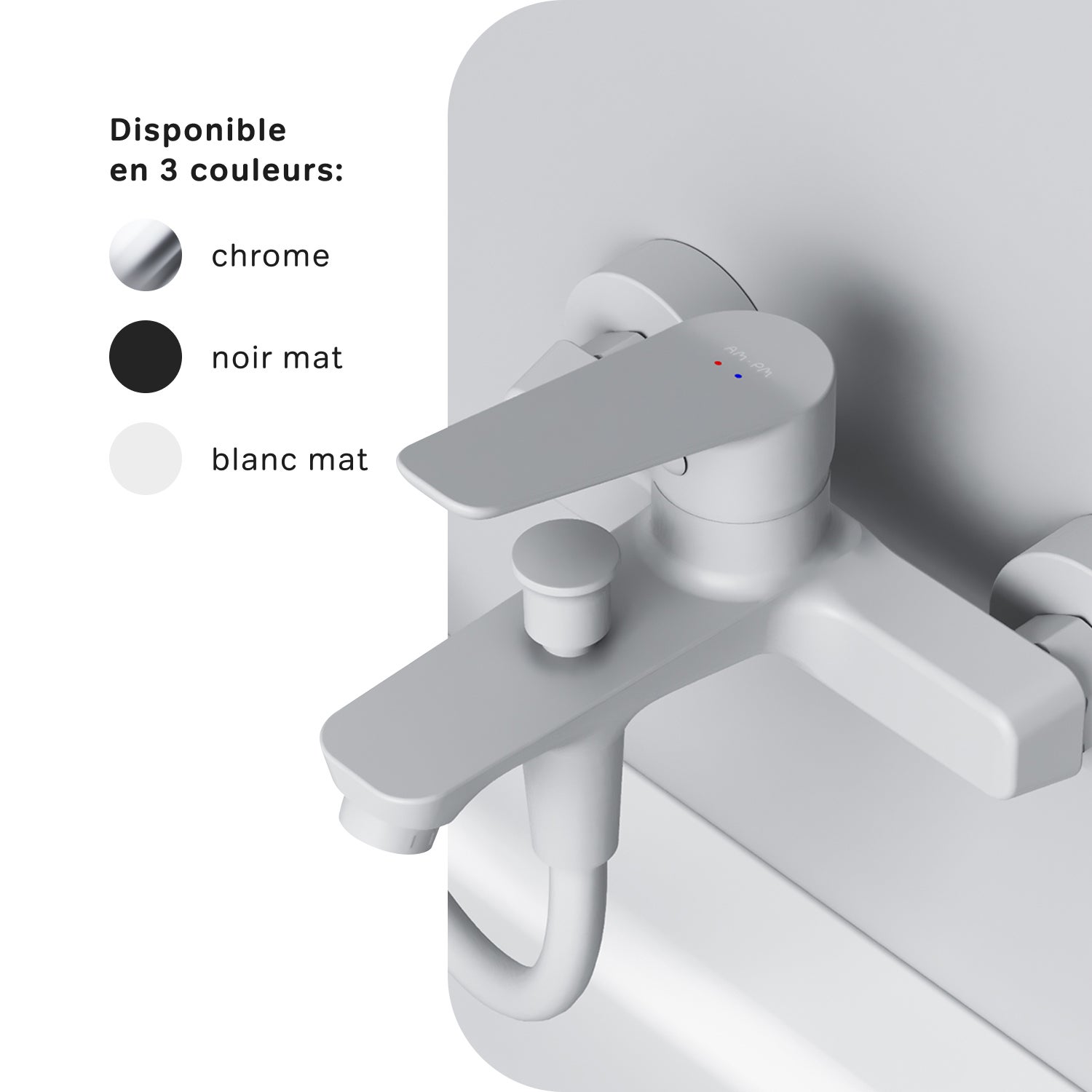 Mitigeur de baignoire mécanique Robinet salle de bain, mitigeur de bain, Blanc, Hit FTA10033 AM.PM - 6