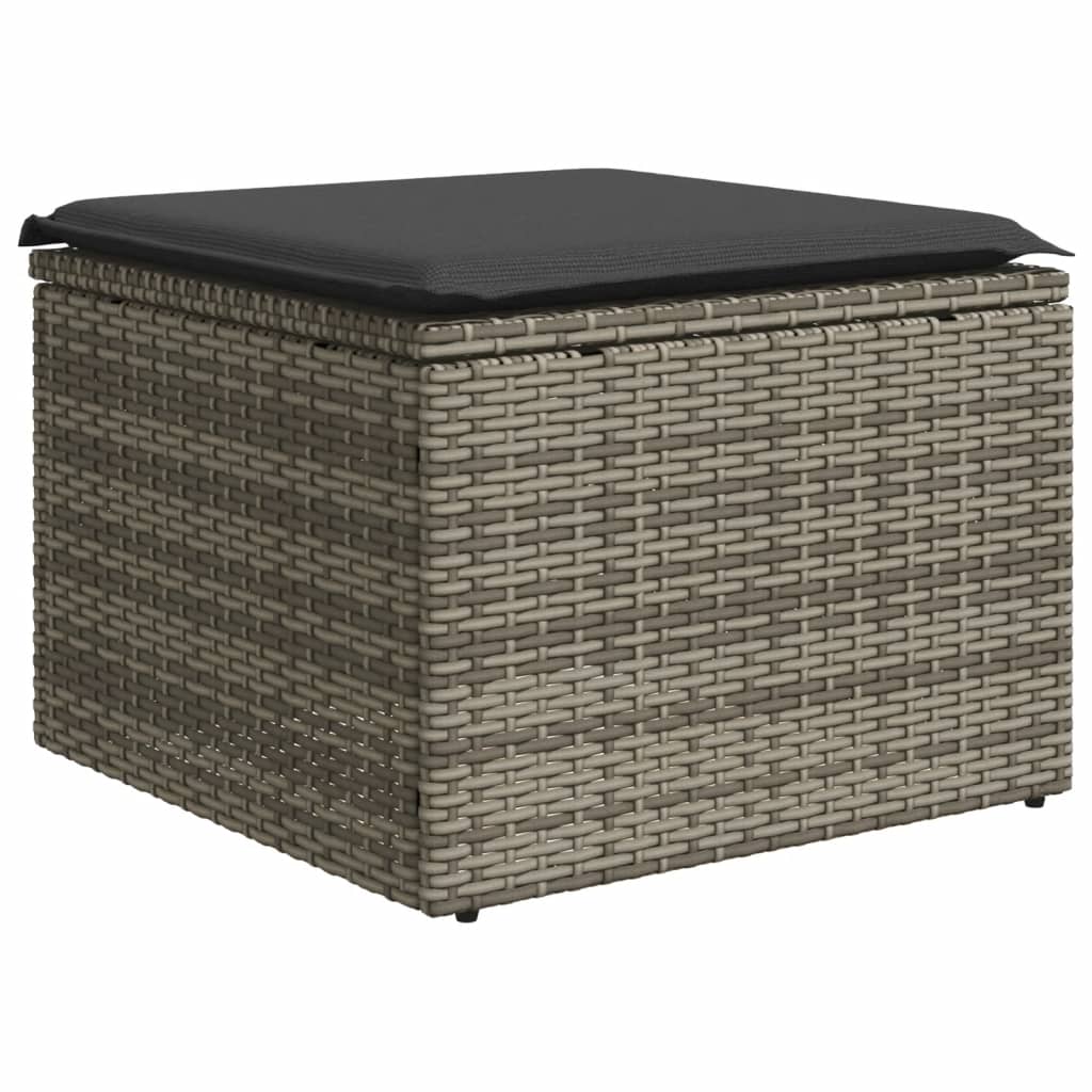 vidaXL Tabouret de jardin avec coussin gris 55x55x37 cm résine tressée - 2