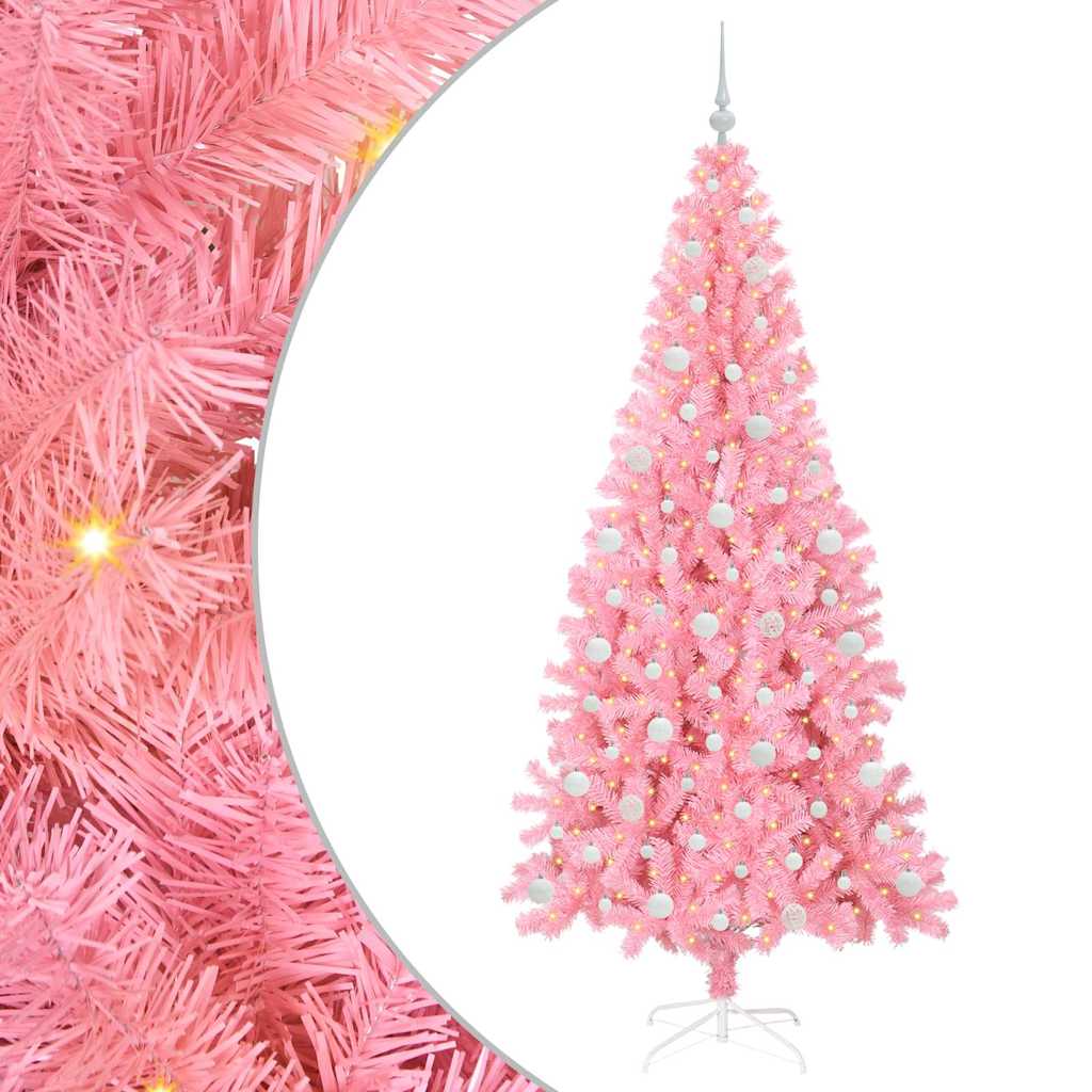 Choinka z 300 diodami LED z podstawą Różowy 210 cm PVC