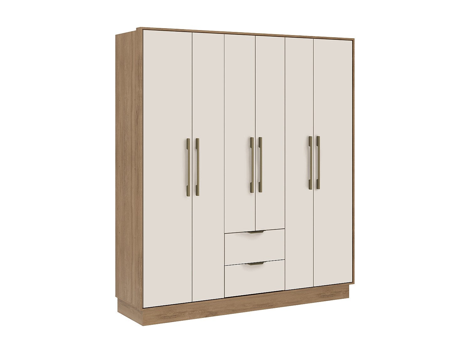 Armoire 6 portes et 2 tiroirs - L162 cm - Coloris : Beige et naturel - FEOVA - 2