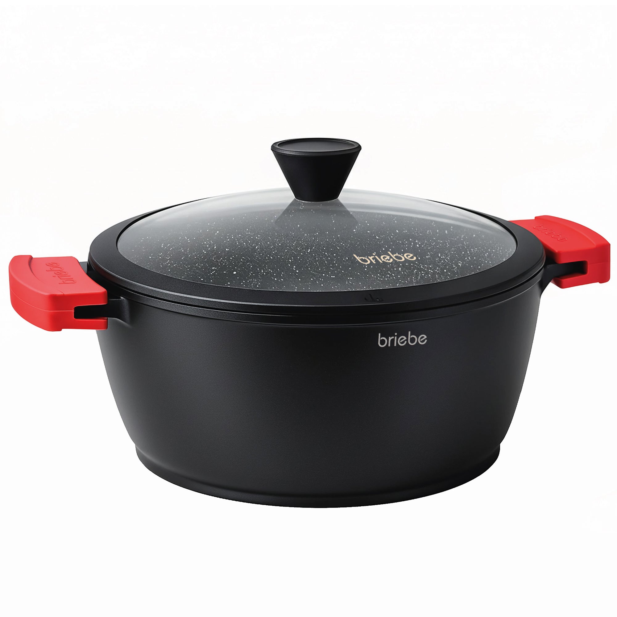 Casserole Induction 16cm Black Titanium Briebe - Anti-Adhésive Titane, Couvercle Verre, Poignées Amovibles