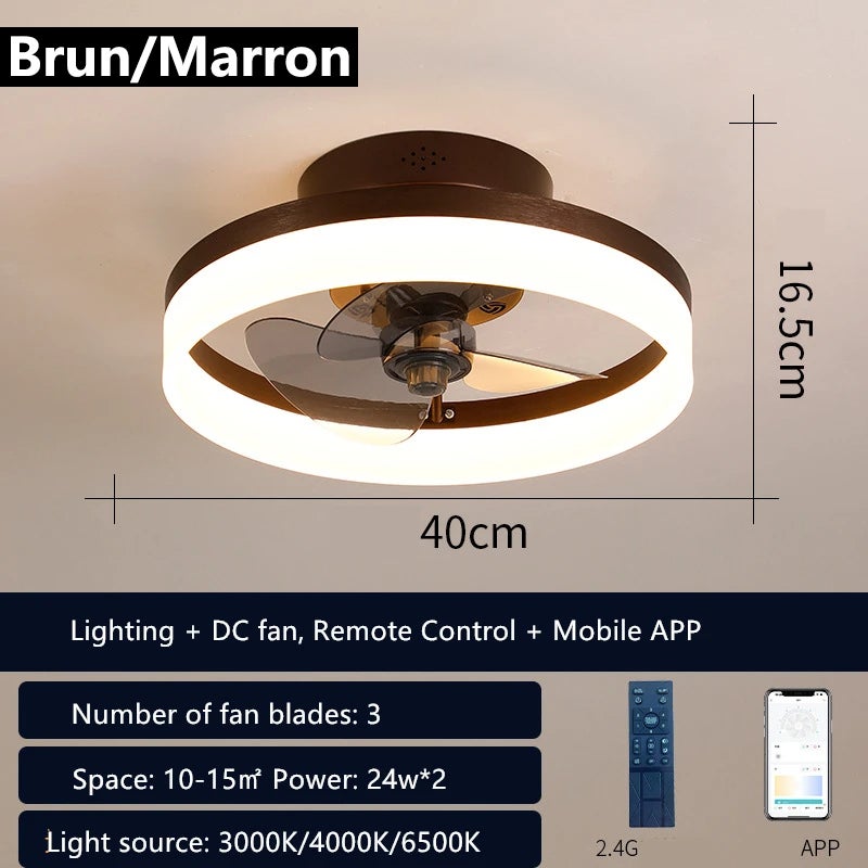 Ventiladores de teto de perfil baixo de 45 cm com luzes e comando, ventilador de teto regulável, montagem embutida, castanho - 4