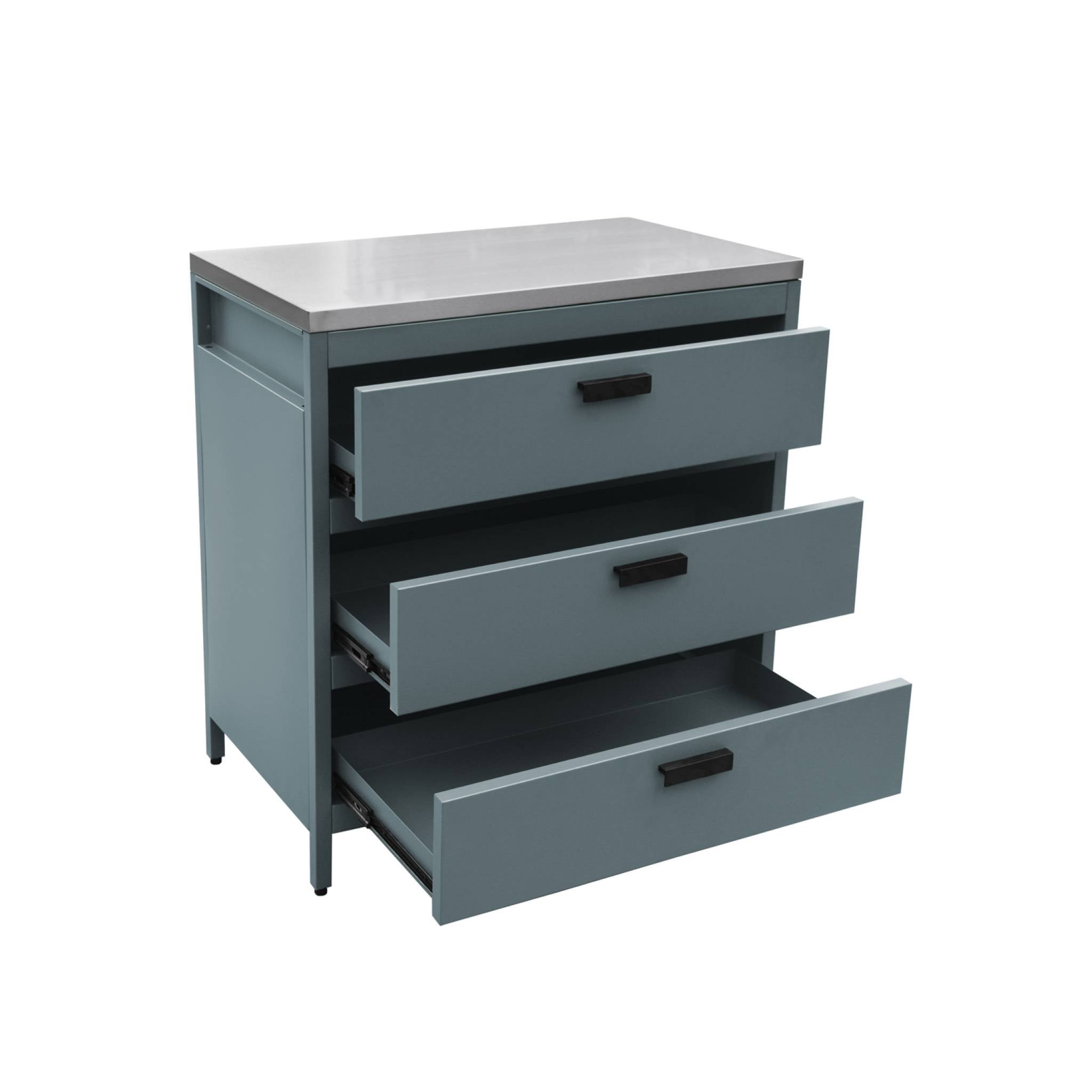 Cozinha externa em aço com 3 gavetas, 80cm, Naxos, Azul cinza, 80x49x87.5 cm - 3