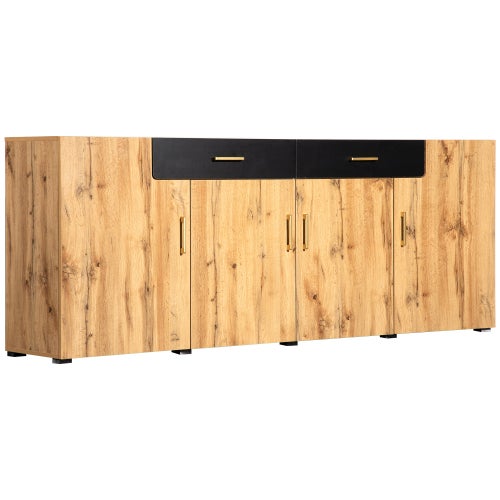 Festnight Buffet En Bois De Pin Massif – 93x40x80 Cm, 2 Tiroirs Et 2 Portes – Naturel/blanc