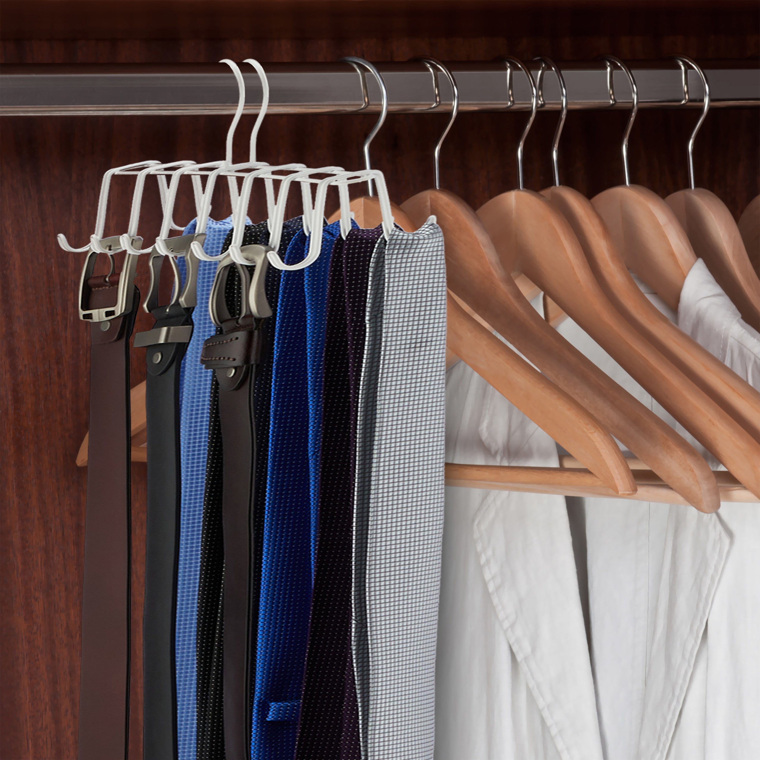 Porte-ceintures, lot de 5, porte-cravates, aussi pour foulards, cintre en métal, organiseur armoire, 14 crochets, doré - 3