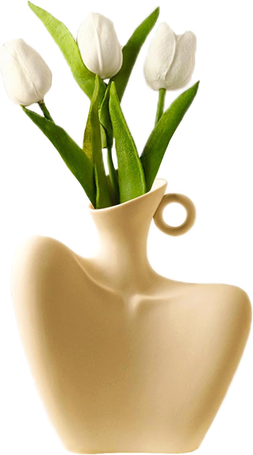Wazon w kształcie kobiecego ciała, dekoracyjny wazon ceramiczny 21x18,5 cm (matowy beż)