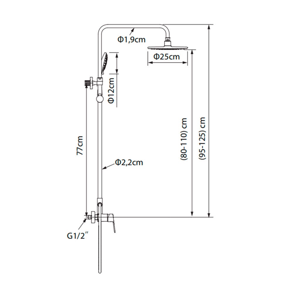 Columna Ducha Monomando Evo Cromo acabado cromo, cartucho cerámico, material inoxidable AISI 304, grifería de baño moderna - 5