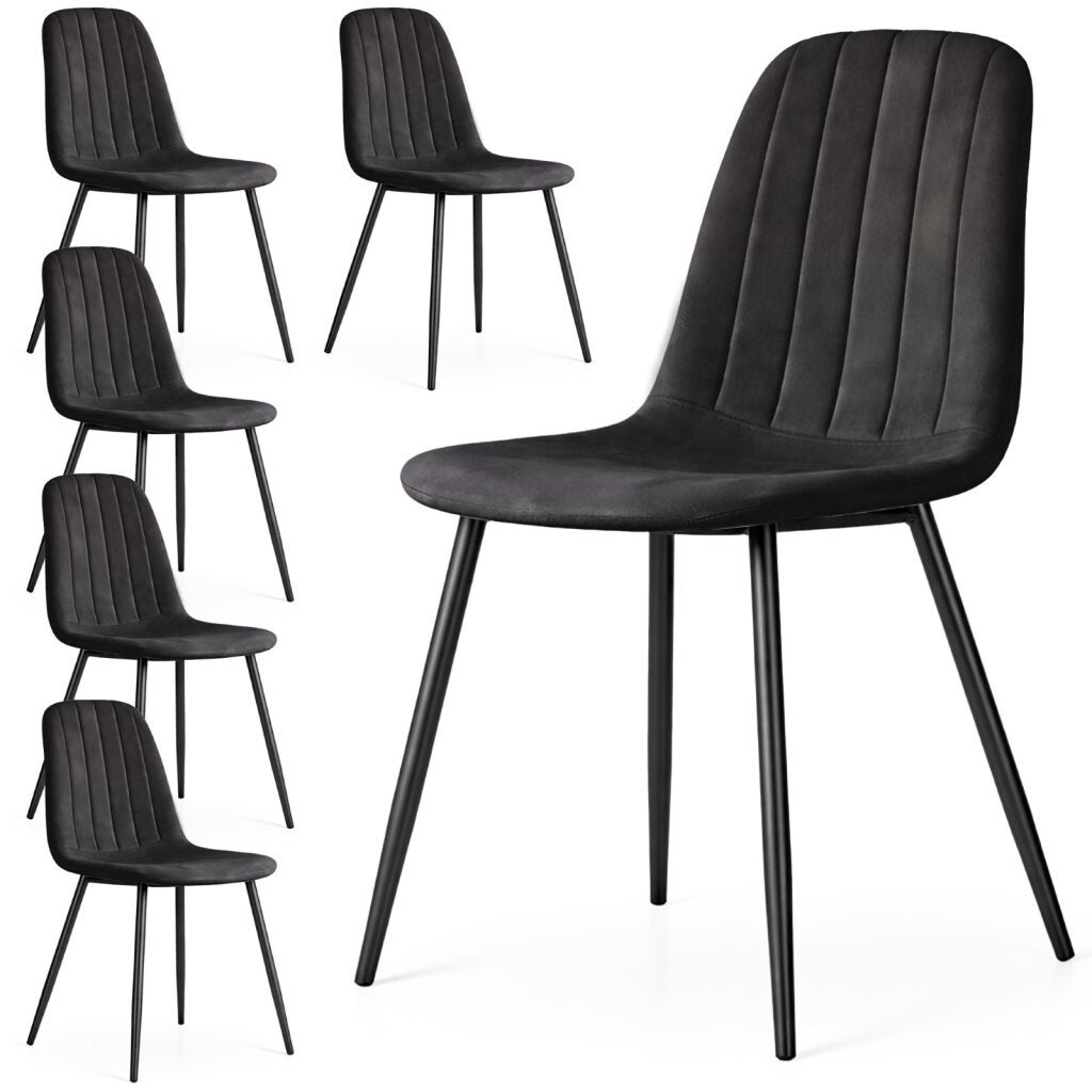 6x Welurowe krzesło tapicerowane pikowane Czarne LUMO Czarne nogi