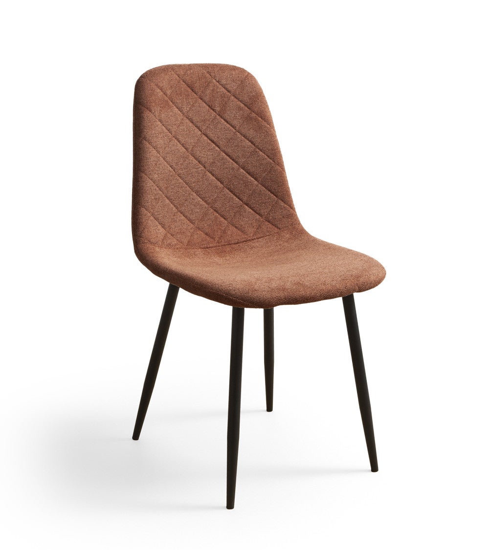 Pack de 4 sillas SUIZ sillas de comedor tapizadas en tela marrón y patas negras - 2
