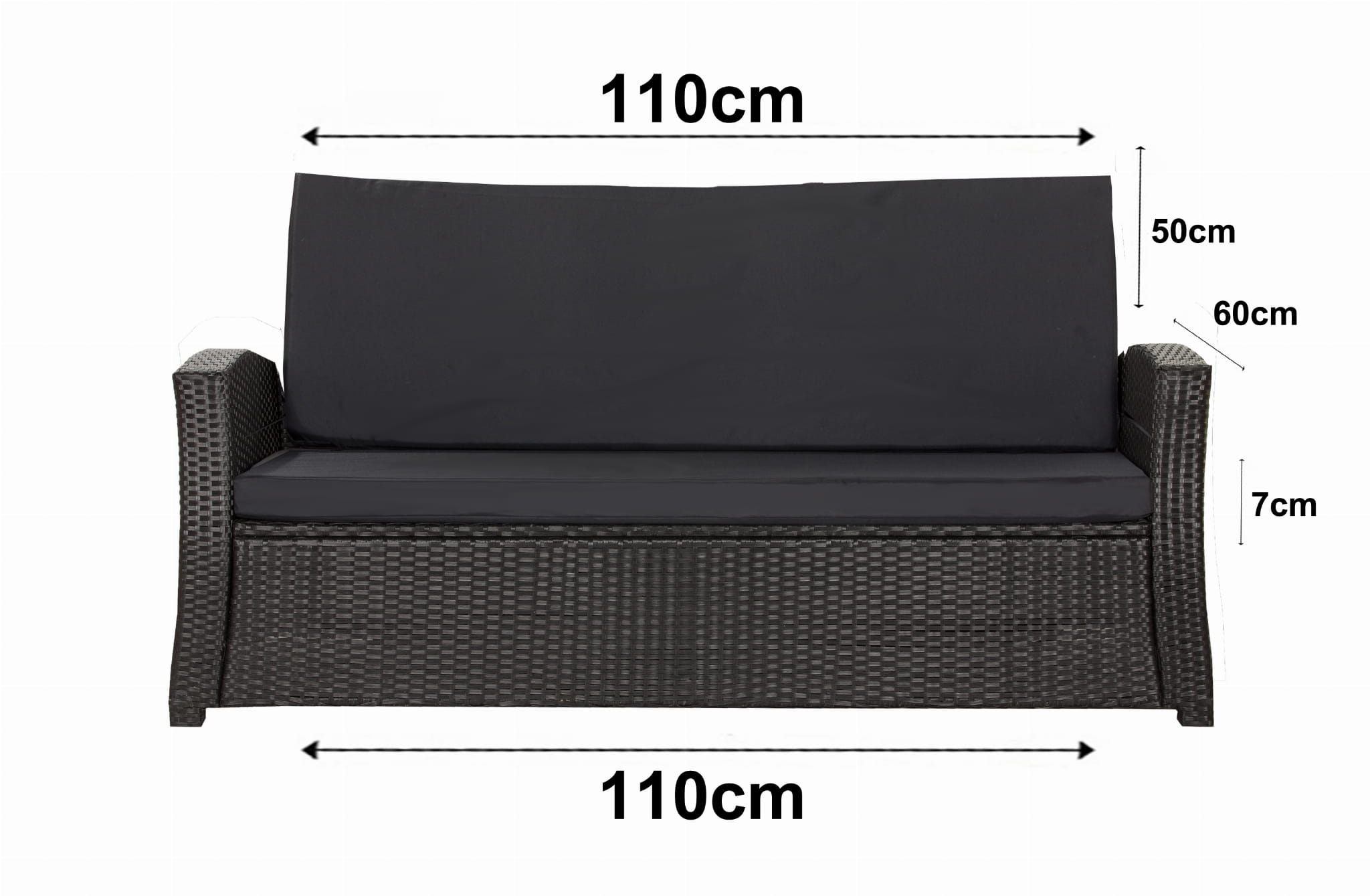 Coussins de canapé meubles de jardin en résine tressée Tressée Noir, Coussins balançoire d'extérieur 110x60x50 Coussin pour banquette 2 places-Slim - 3