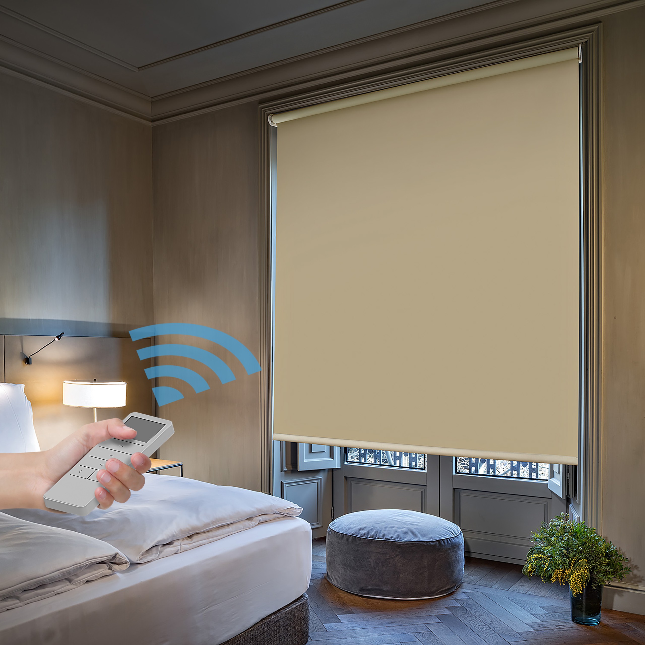 Easydeco - estor enrollable blackout con motor a batería - opaco (beige, 105_x_190_cm) | tamaño tela 101,5 x 190 cm