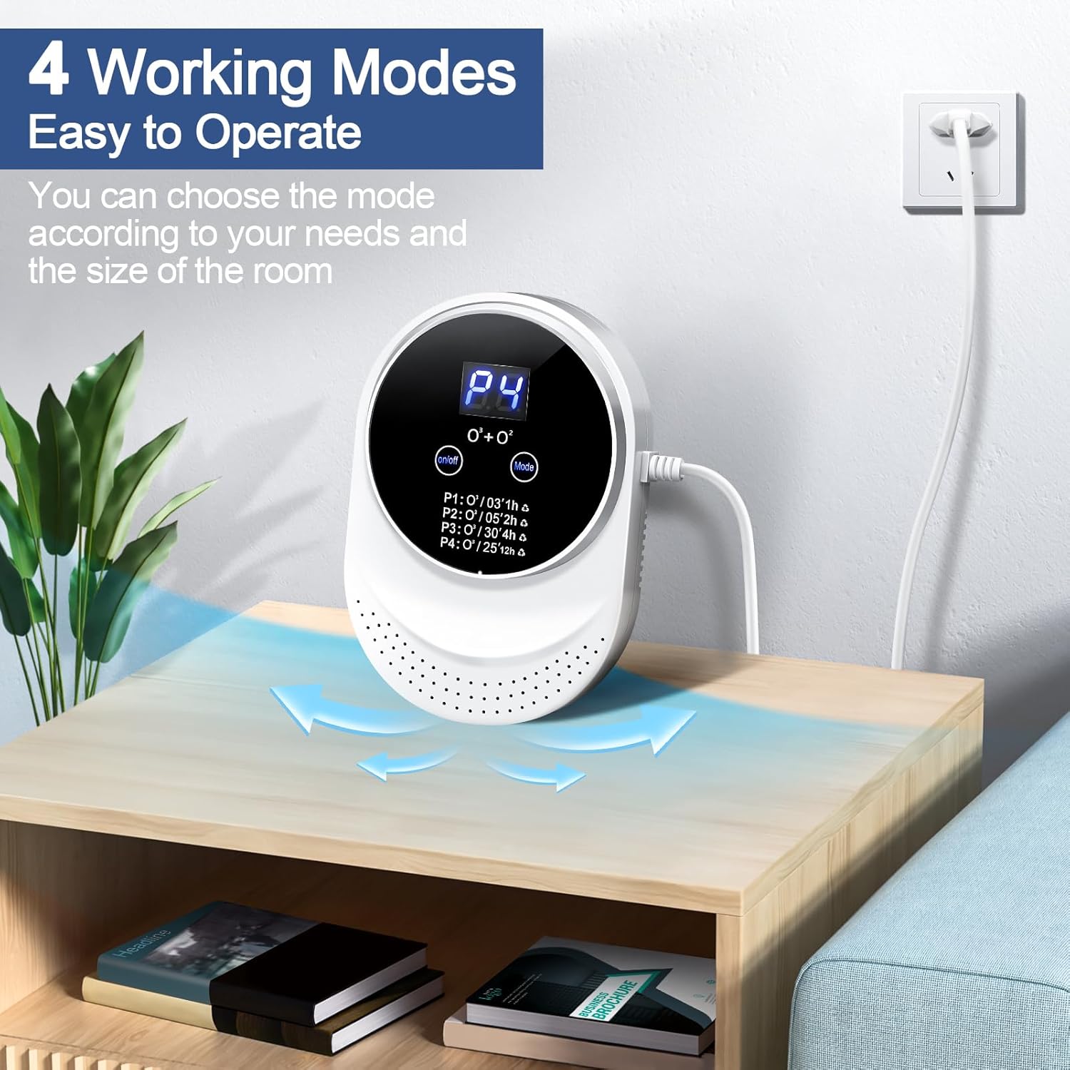 Ambientador de ozono, elimina olores fuertes, purificador de aire eléctrico para el hogar, ideal para dormitorio y baño. - 7