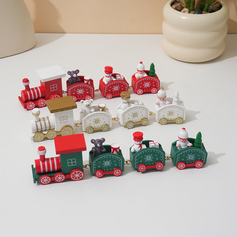 2 Pcs Petit Train De Noël En Bois - Décoration Mini Train Festif Pour Sapin, Table Et Cadeaux De Noël