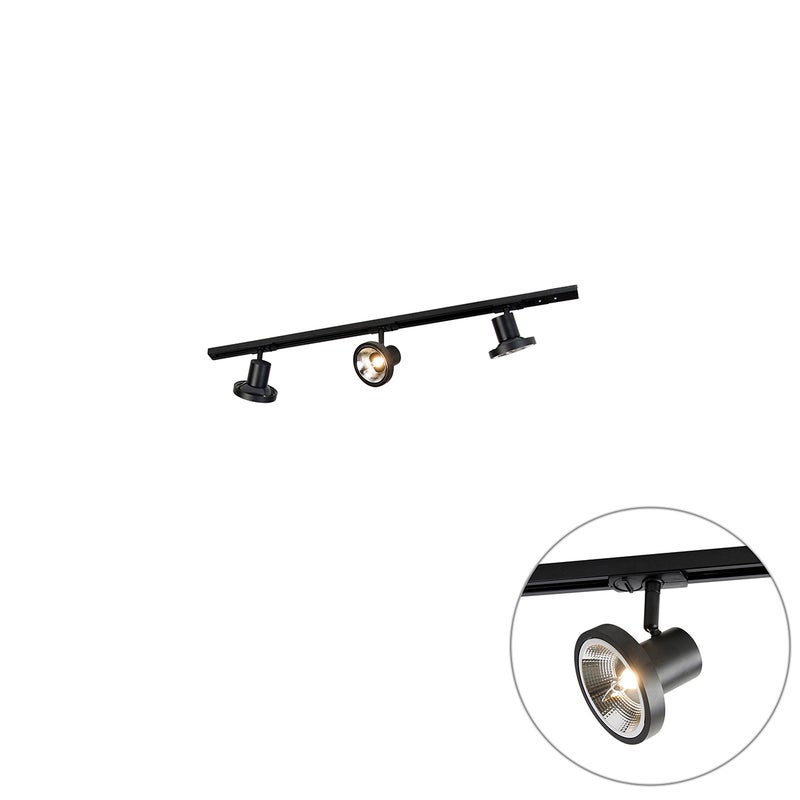 Nowoczesny system oświetlenia szynowego z 3 czarnymi reflektorami jednofazowymi 100 cm - Iconic Jeany