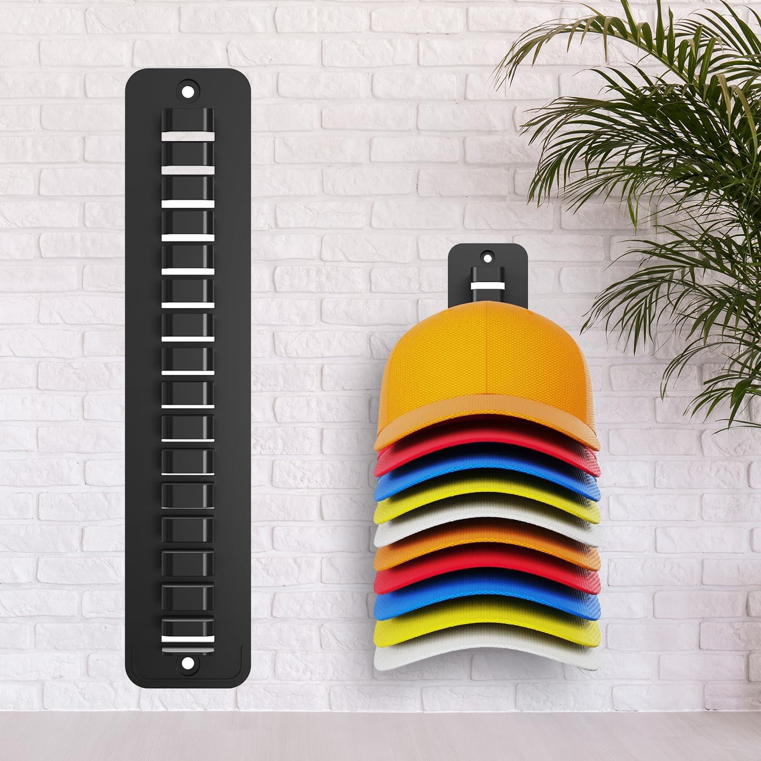 Wieszak na czapki montowany na ścianie – stylowy wieszak na czapki z haczykami, oszczędzający miejsce schowek na czapki, nowoczesny design (czarny)