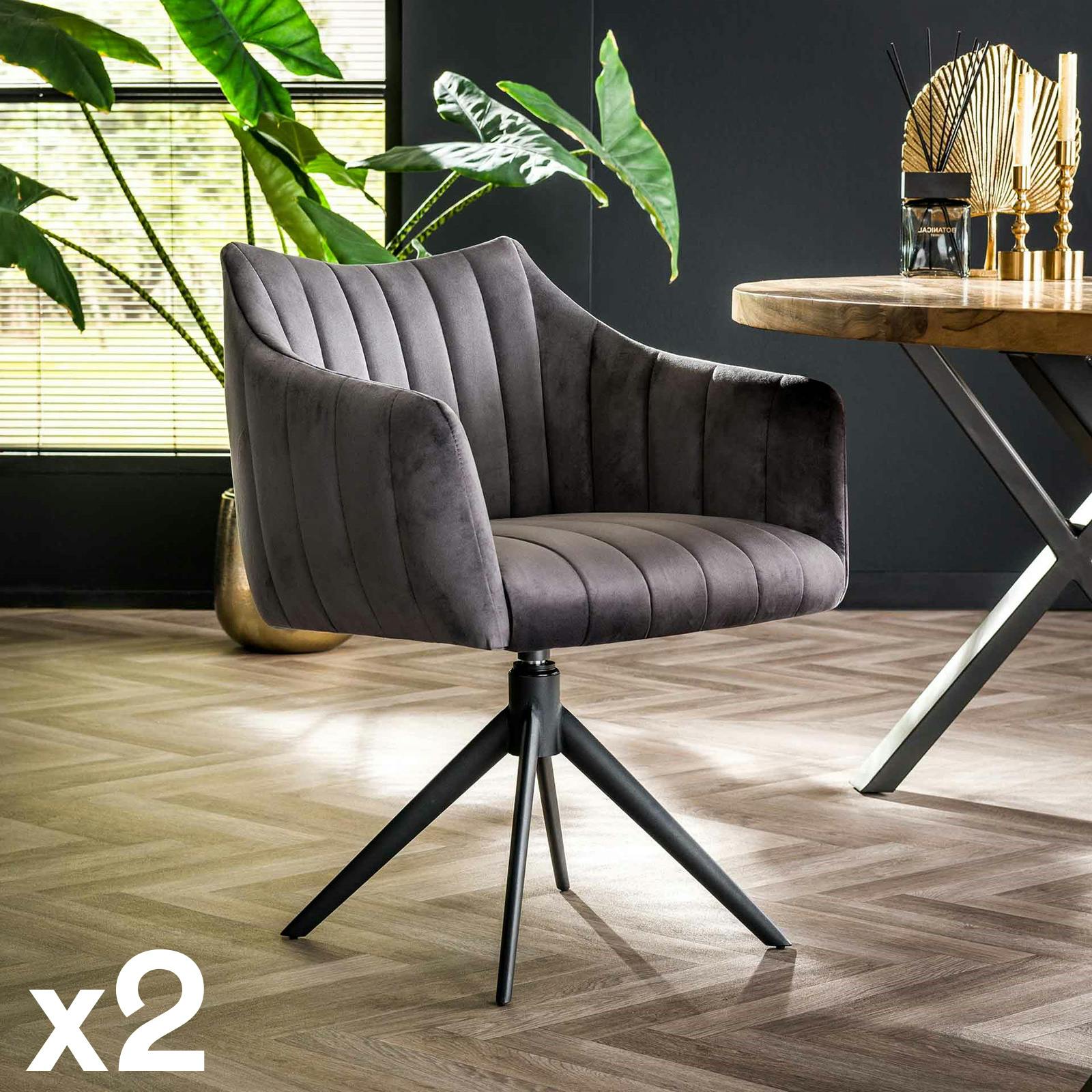 TRESSIE - Lot de 6 Fauteuils Gris avec Pieds Métalliques TRESSIE - Lot de 6 Fauteuils Gris avec Pieds Métalliques